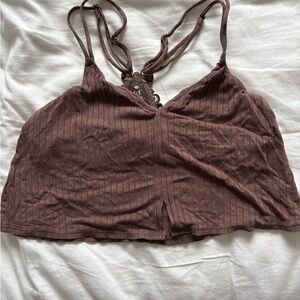 Brown Ribbed Crop Top